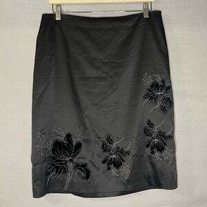 Black Satin Skirt With Silver Embroidery World Republic Size 12 Whimsigoth‎ Y2k